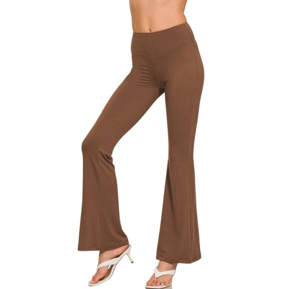 Zenana Outfitters Pants - Buttery Soft Flare Yoga Pants in Brown